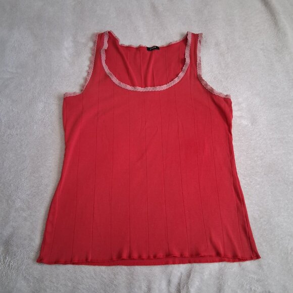 J. Crew Vintage Y2K Women's Size Small Coral Red Lace Trim Tank Top - Picture 3 of 11